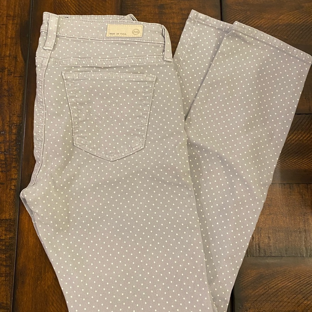 AG the stevie ankle gray and white polka dot pants